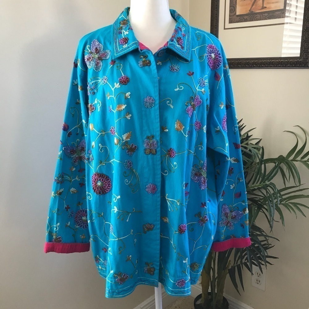 Quacker Factory Floral Beaded Jacket 1X